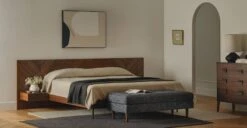 Nera Walnut King Bed With Nightstands