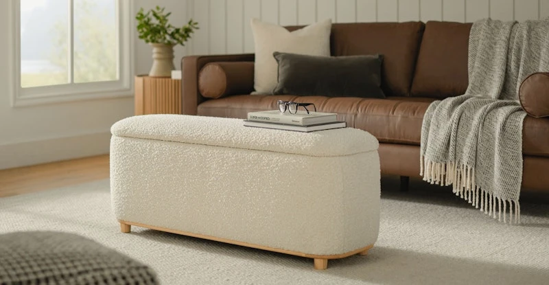 Maribo Ivory Bouclé 48" Storage Ottoman 2 Maribo Ivory Bouclé 48" Storage Ottoman - Image 2