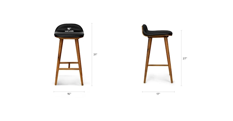 Sede Black Leather Walnut Counter Stool 9 Sede Black Leather Walnut Counter Stool - Image 9