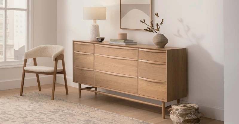 Lenia White Oak 9-Drawer Dresser 1 Lenia White Oak 9-Drawer Dresser